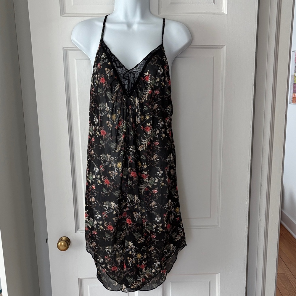 Sam EdelmanFloral Lace-Trim Black Slip Dress - Women's Intimates M